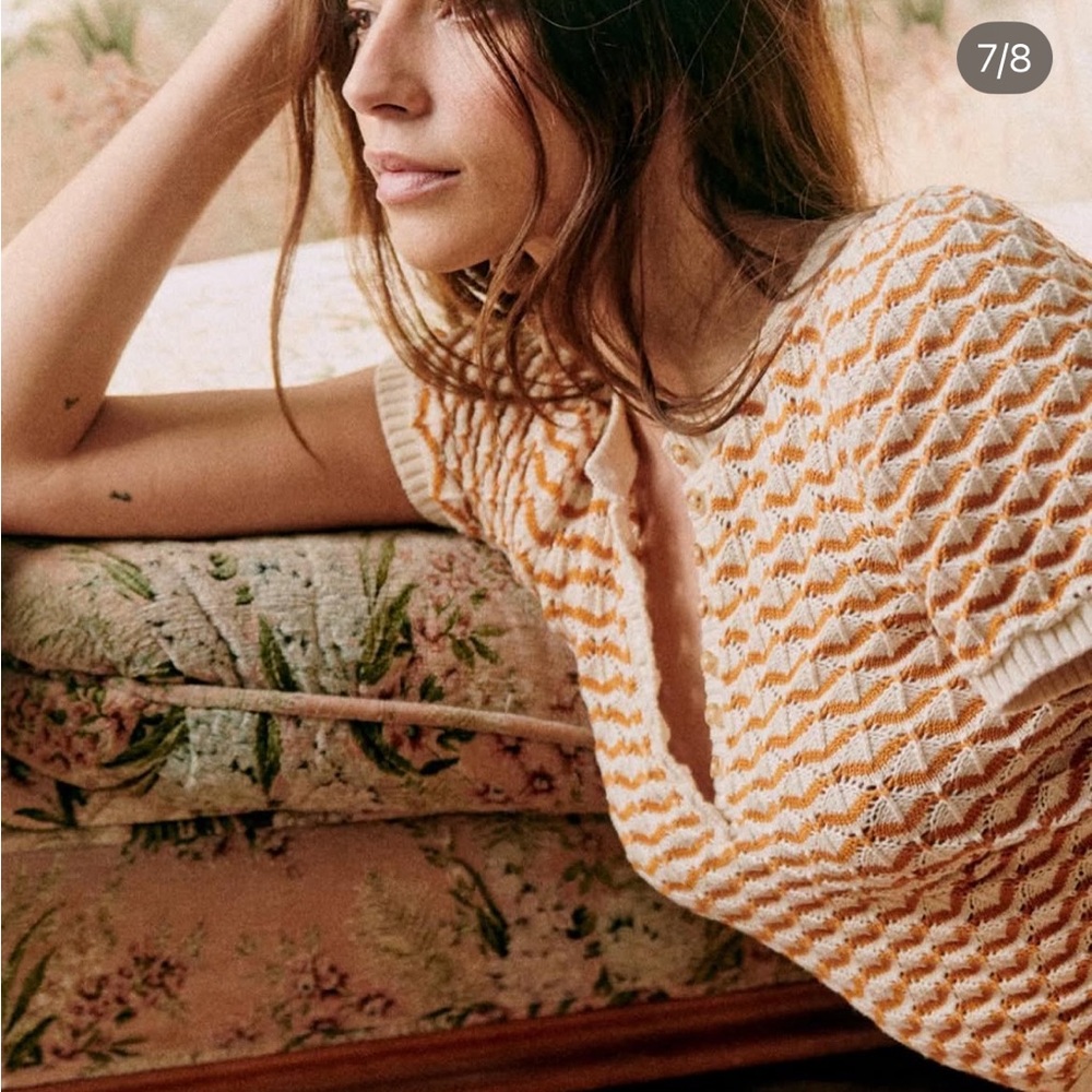 Sezane Mae Jumper Ecru / Ocre - Size XS - Picture 3 of 15